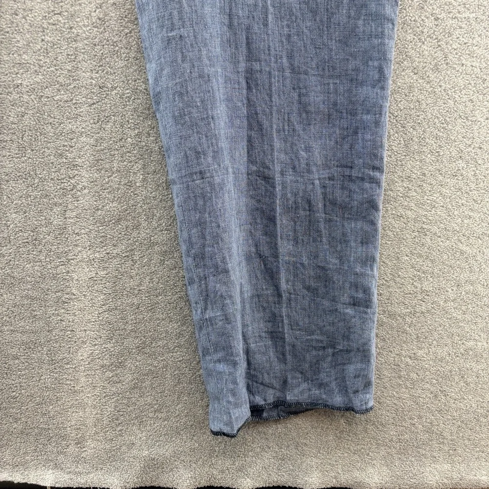 Hiltl Pants Mens 35x38 Blue Linen Dress Trousers Lightweight Unfinished Hem